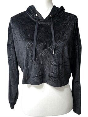 Juicy Couture Black Cropped Logo-Text Hooded Sweatshirt